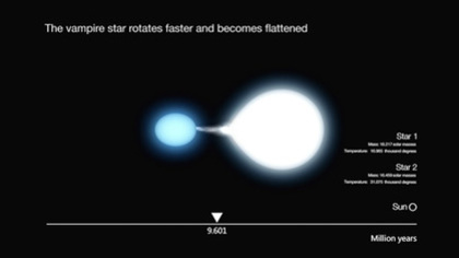 Annotated illustration of the evolution of a hot, high-mass binary star