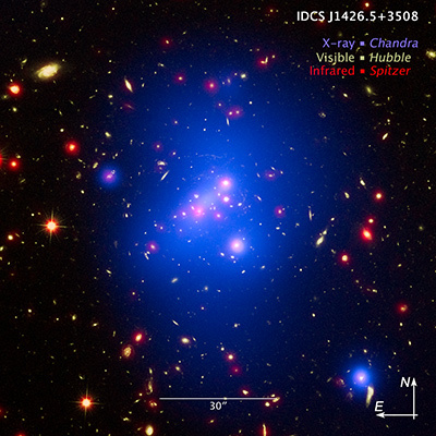 Compass and Scale Image of Massive Galaxy Cluster IDCS J1426.5+3508