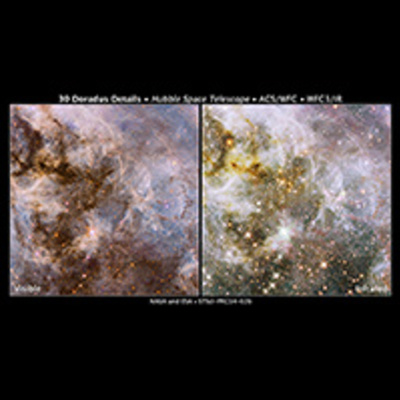 30 Doradus Nebula, Visible and Infrared Comparison