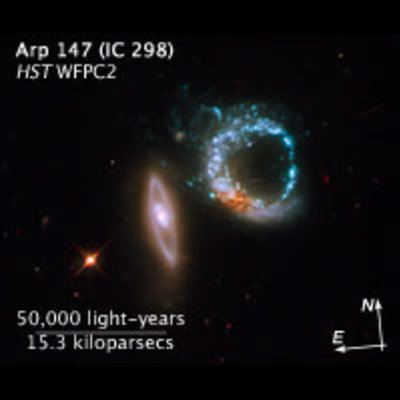 Interacting galaxies Arp 147 with Compass and Scale overlay
