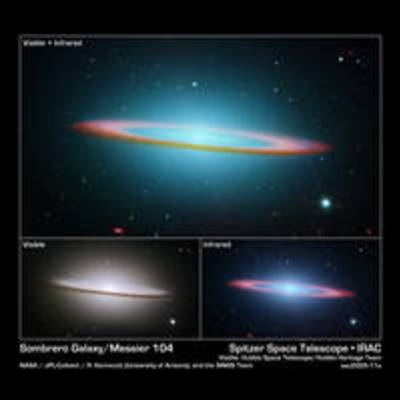 The Sombrero Galaxy in Visible, Infrared, and Composite