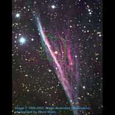 AAO Image of Pencil Nebula with Outline of ACS Field