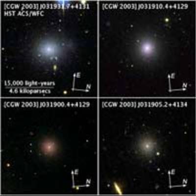 Compass and Scale Image of Perseus Cluster Dwarf Galaxies
