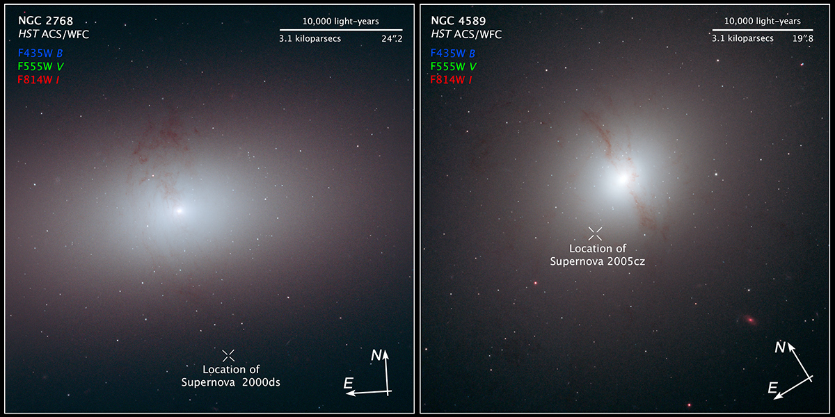 Compass and Scale Image of Galaxies NGC 2768 and NGC 4589