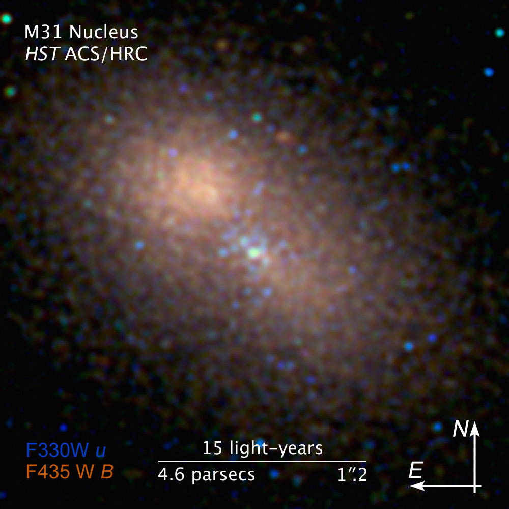 Hubble Zooms in on Double Nucleus in Andromeda Galaxy