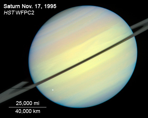 Hubble Sees Moons Racing Across Saturn