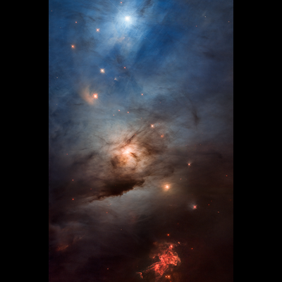 垂直圖像,顏色範圍從頂部的藍色到中間的金色和底部的紅色。